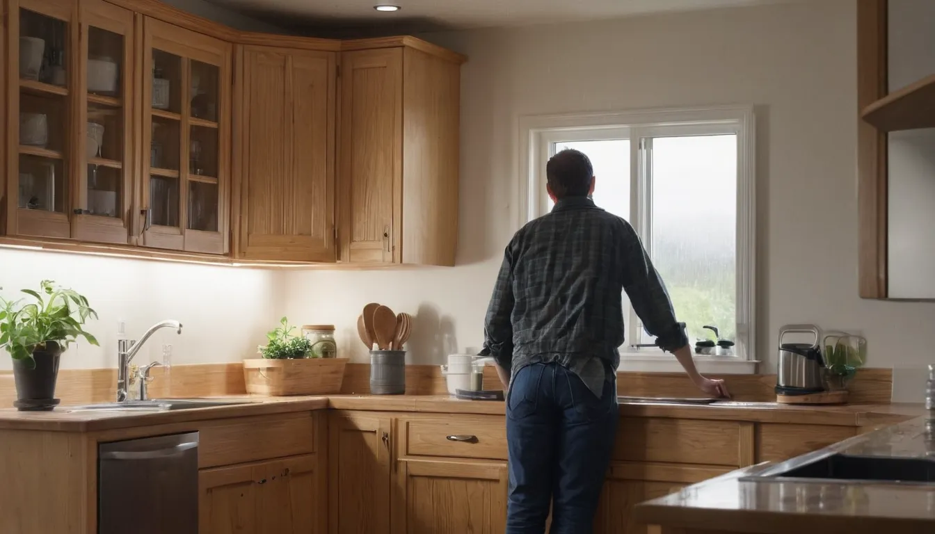A homeowner in Everett checking under a kitchen sink with a flashlight while a friendly provider looks on